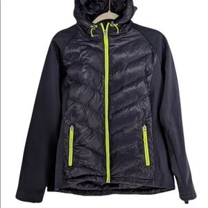 Free Country Live In It Down Winter Jacket Hooded Black Neon Green Full Zip XL